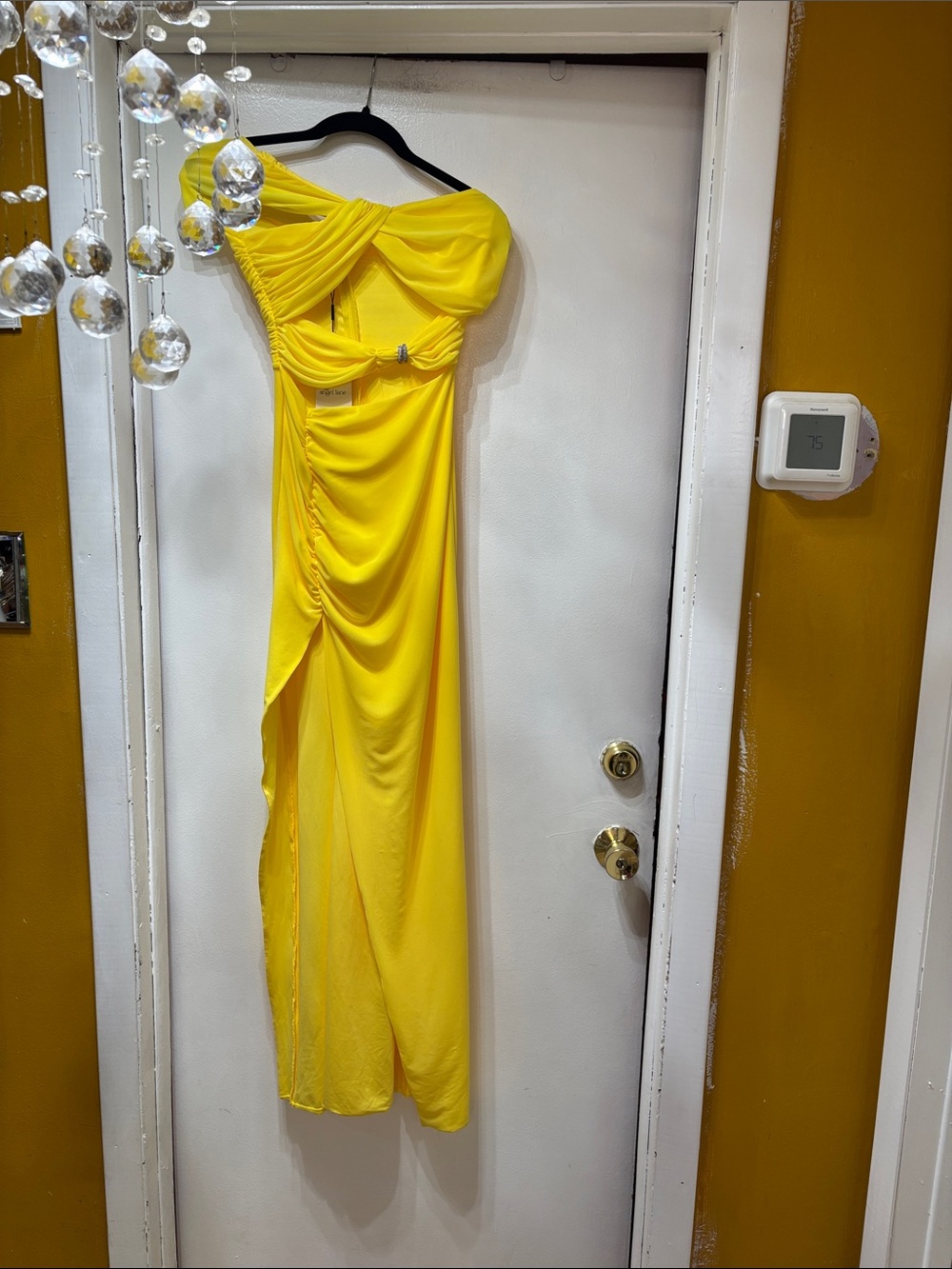 One-Shoulder Yellow Evening Gown